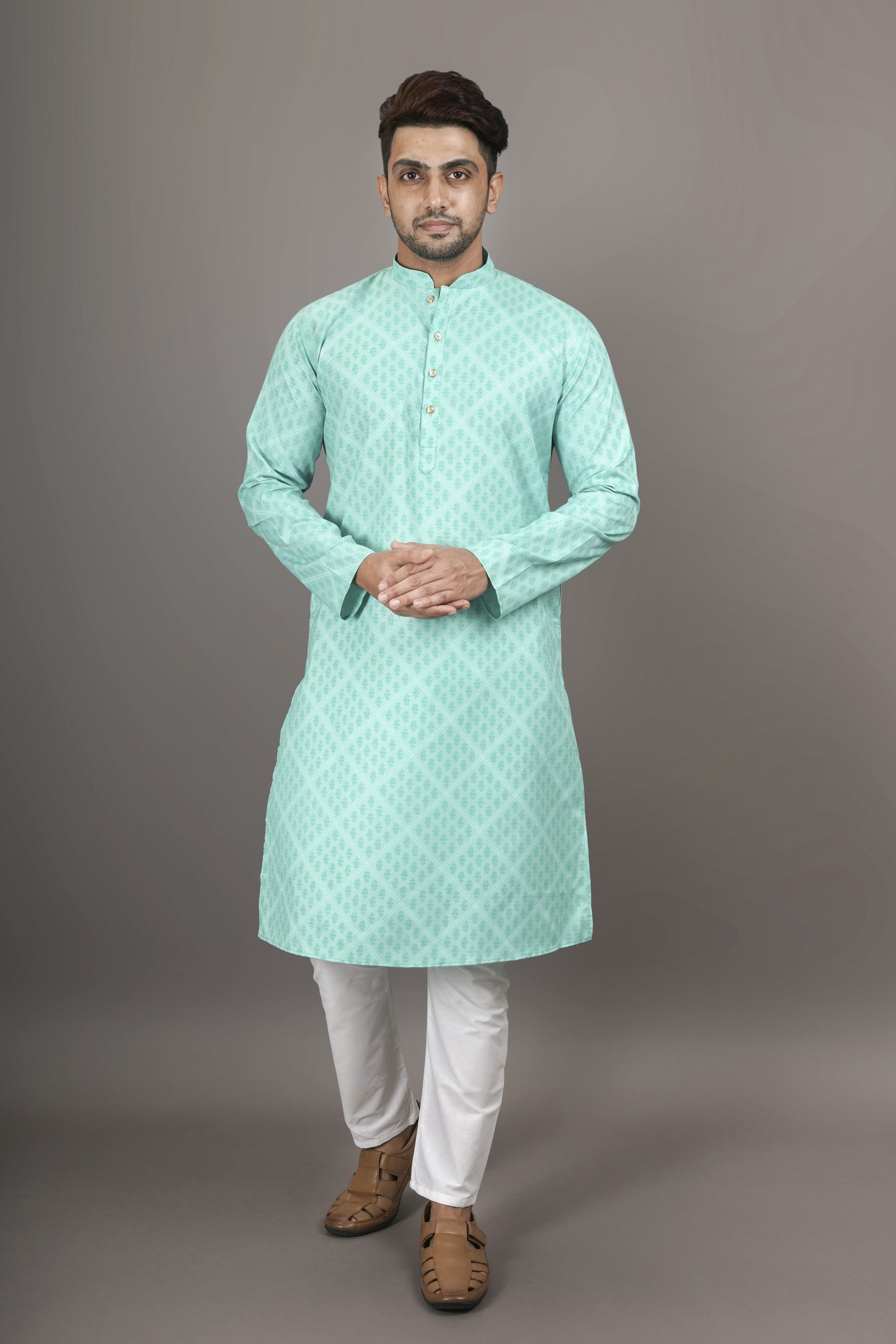 Super Light Turquoise Colour Patterned Printed Kurta | Cotton