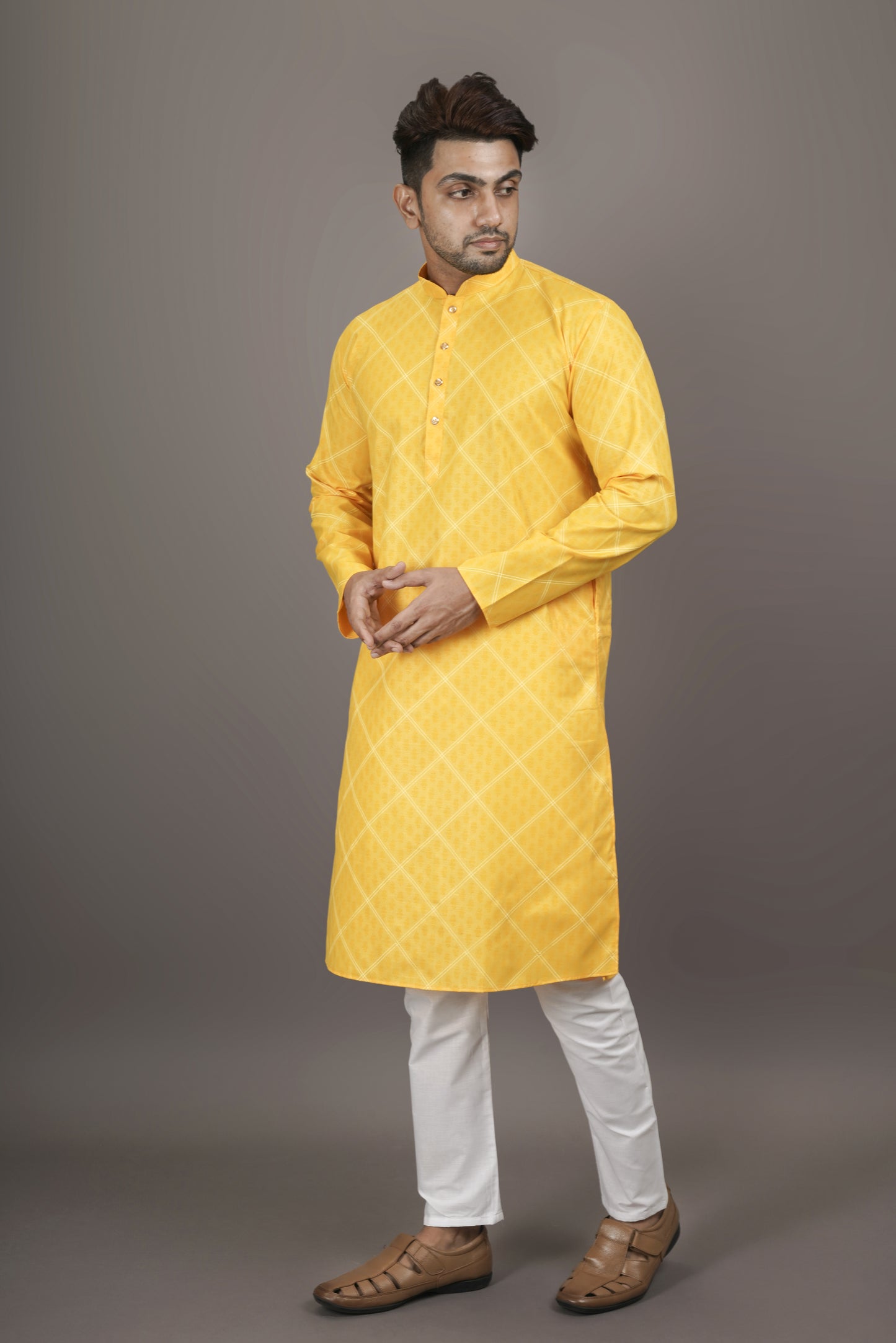 Sunflower Yellow Colour Patterned Printed Kurta | Cotton