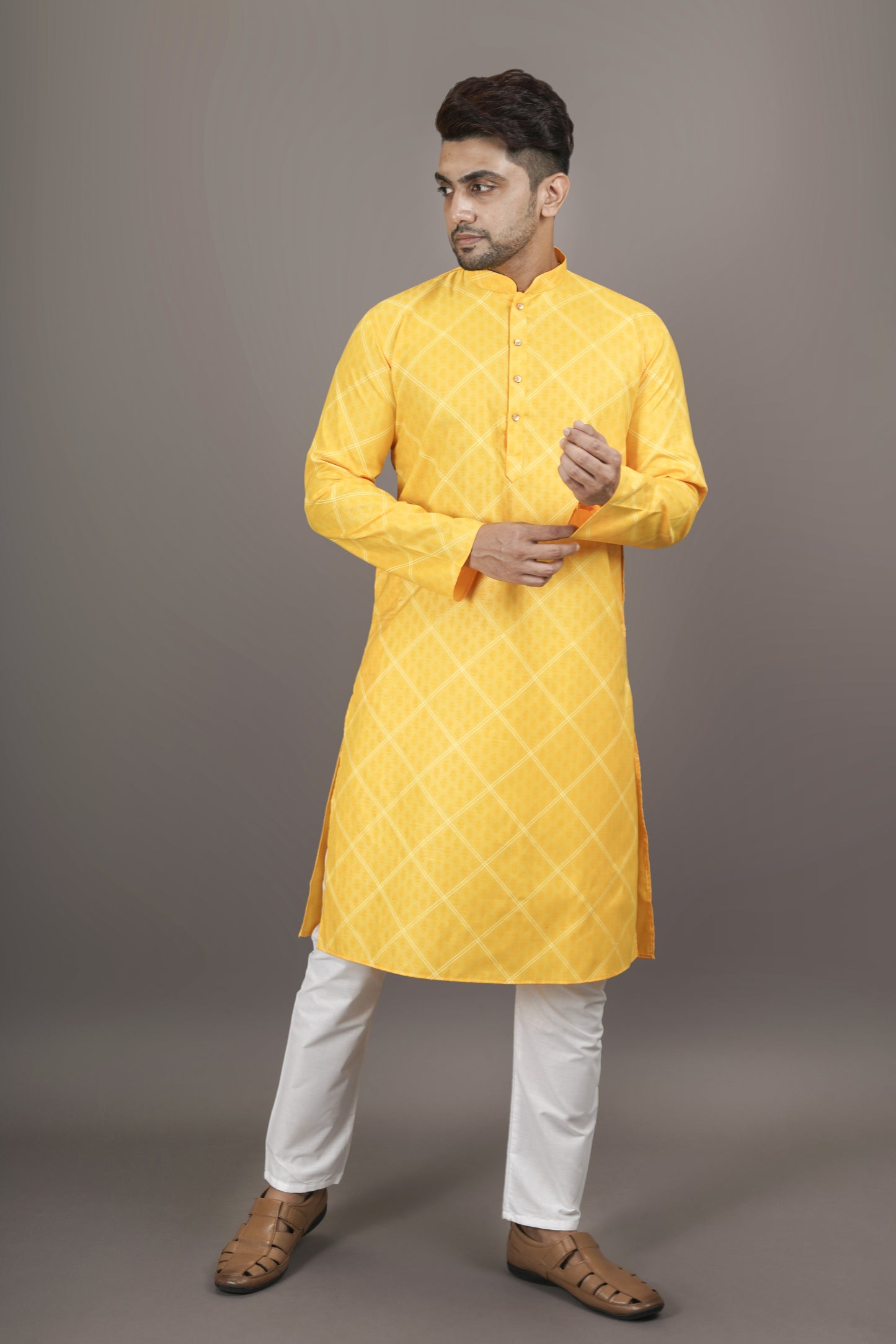 Sunflower Yellow Colour Patterned Printed Kurta | Cotton