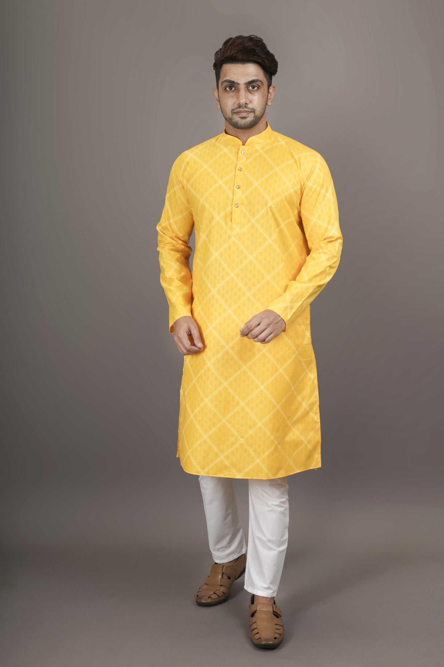 Sunflower Yellow Colour Patterned Printed Kurta | Cotton