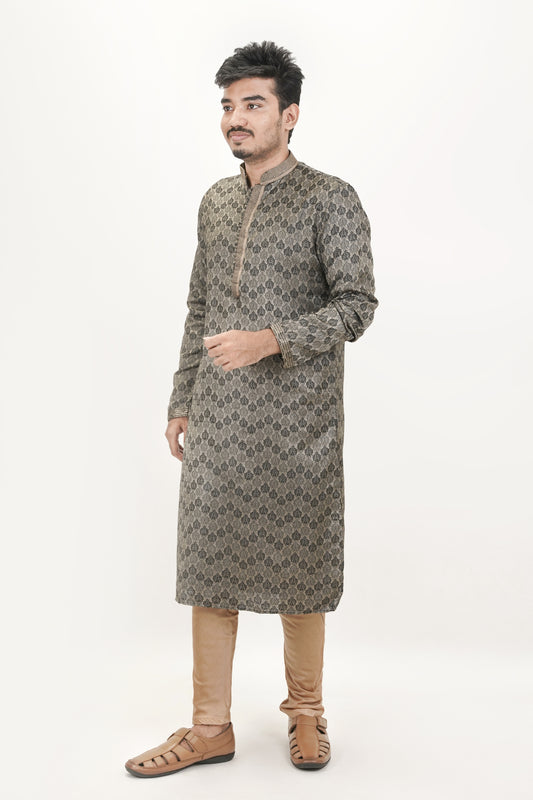 Dark Olive Green Patterned Jacquard Kurta