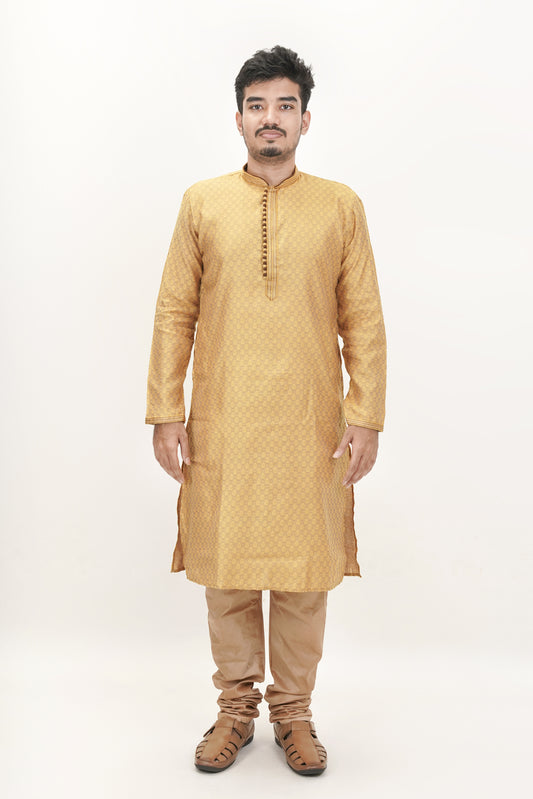 Smokey Yellow Patterned Jacquard Kurta