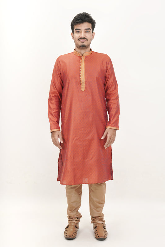 Smokey Orange Patterned Jacquard Kurta