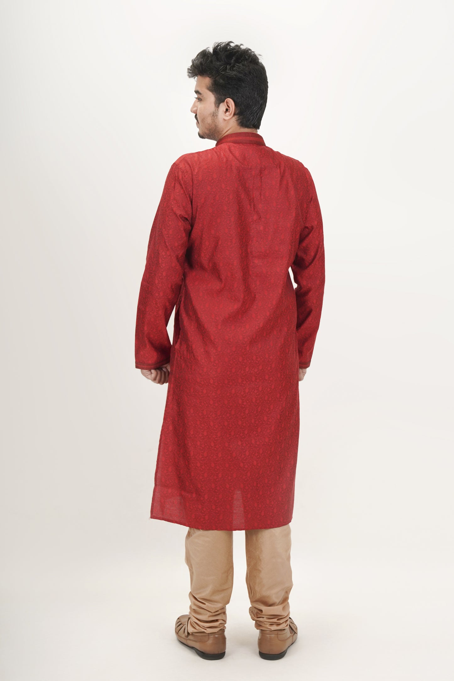 Smokey Red Patterned Jacquard Kurta