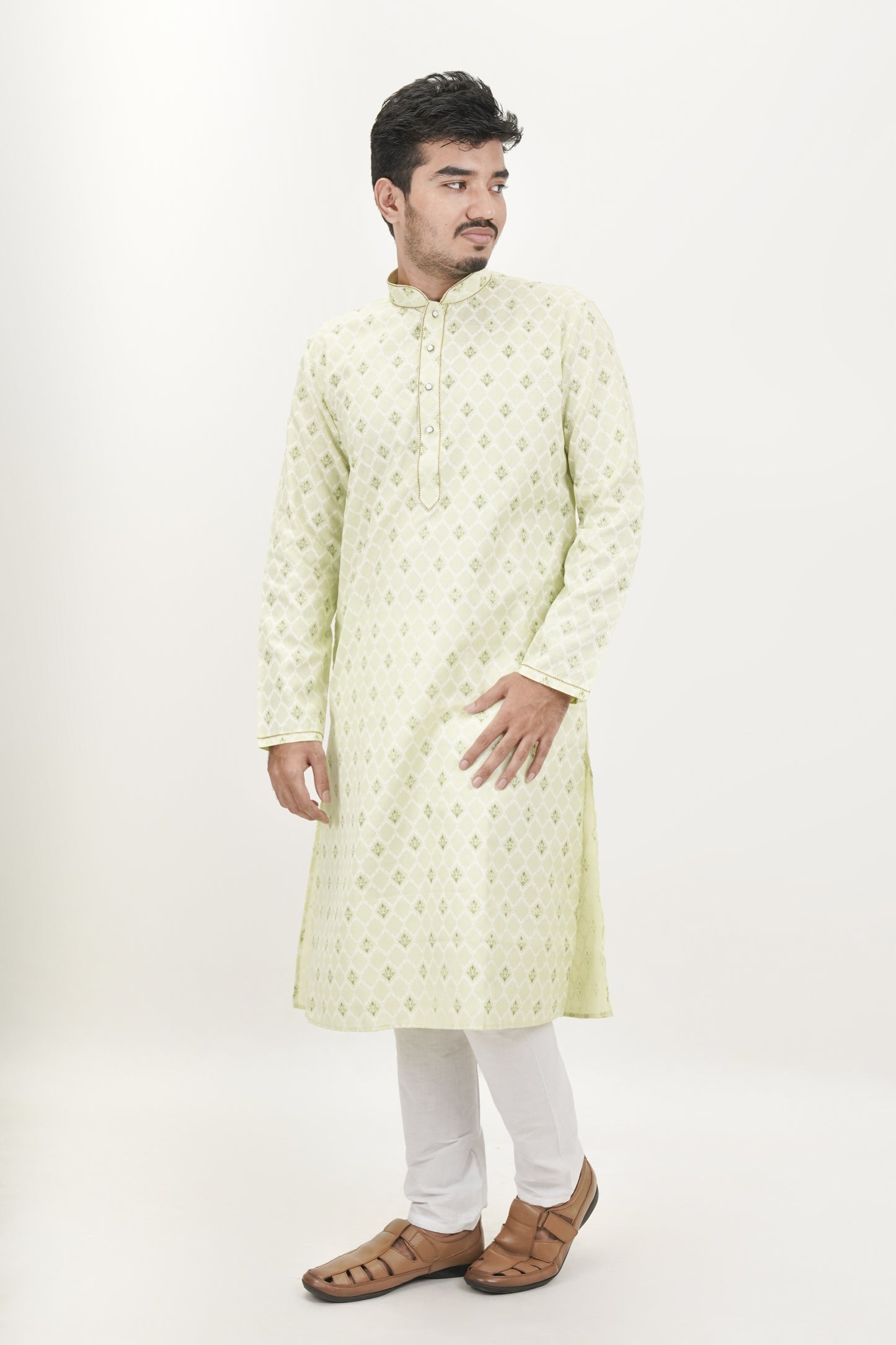 Lime Green Colour Patterned Printed Kurta