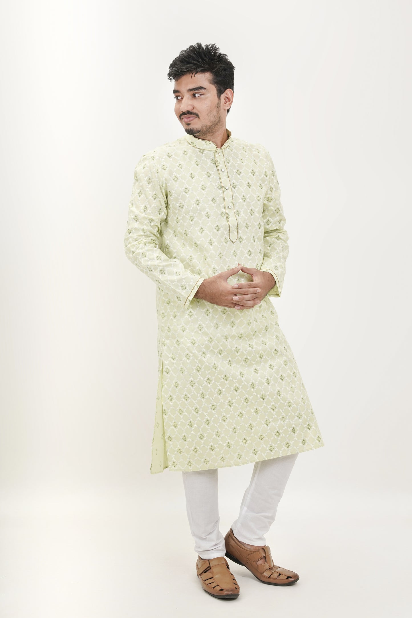 Lime Green Colour Patterned Printed Kurta