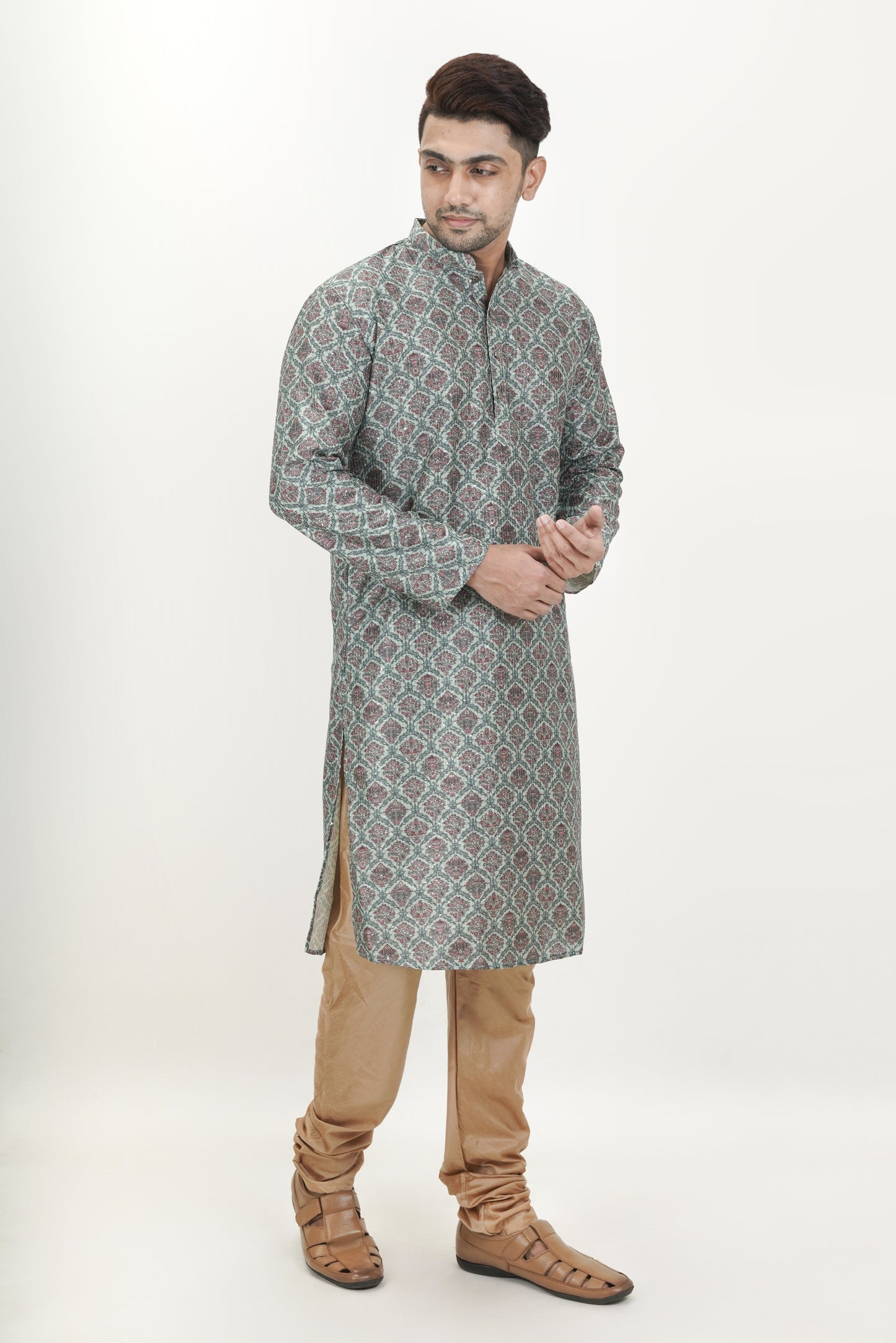 Dark Green colour Motif with sequins Kurta