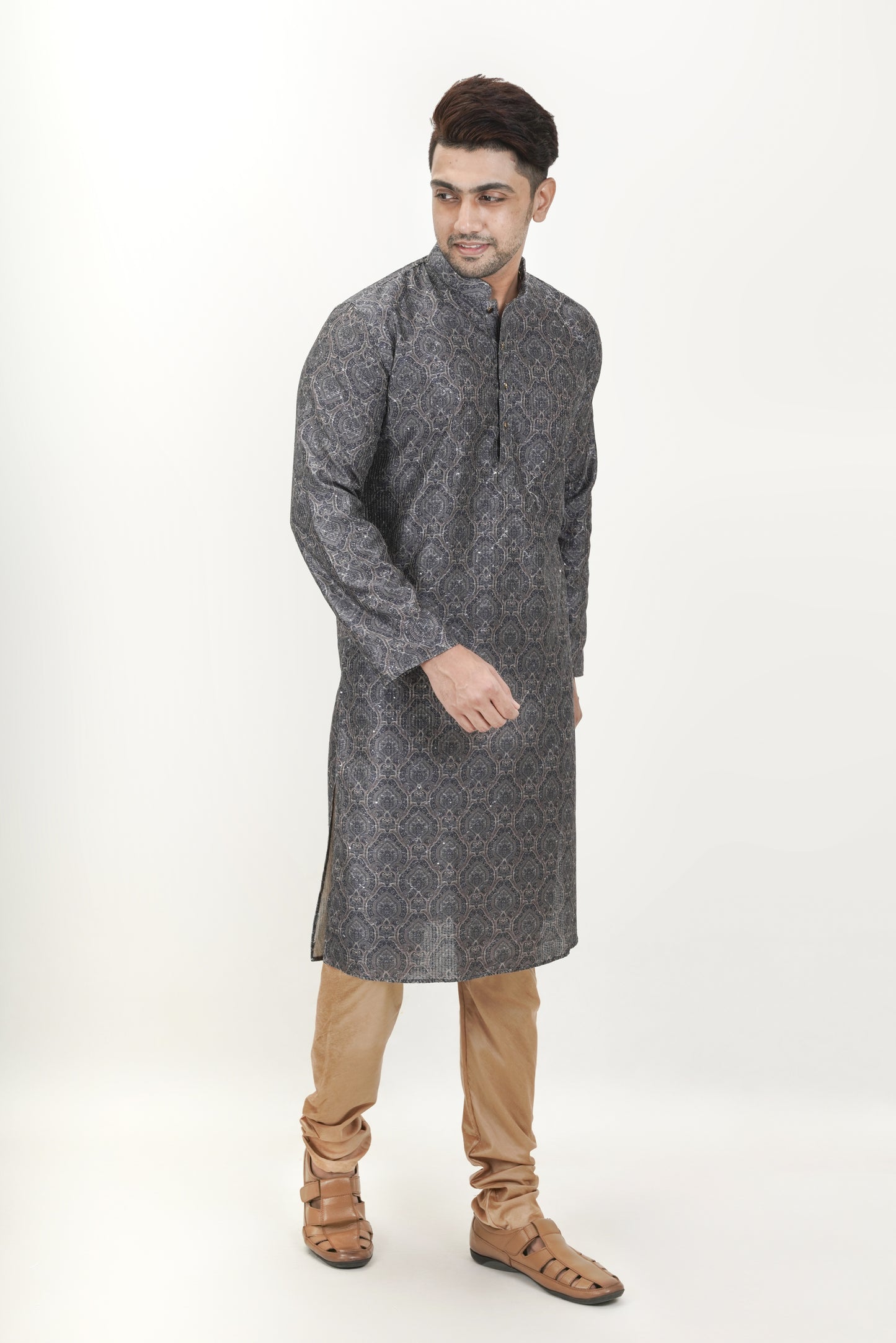 Dark Grey colour Motif with sequins Kurta