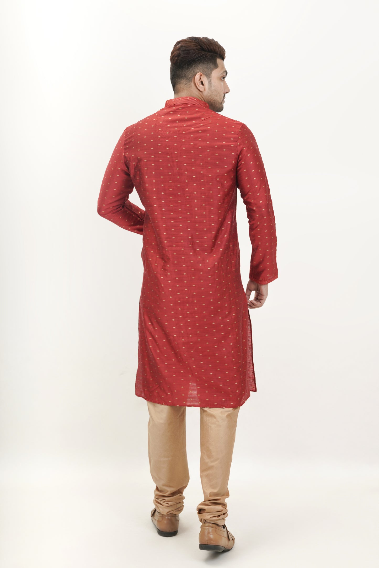 Red Colour Patterned Jacquard Kurta | Cotton