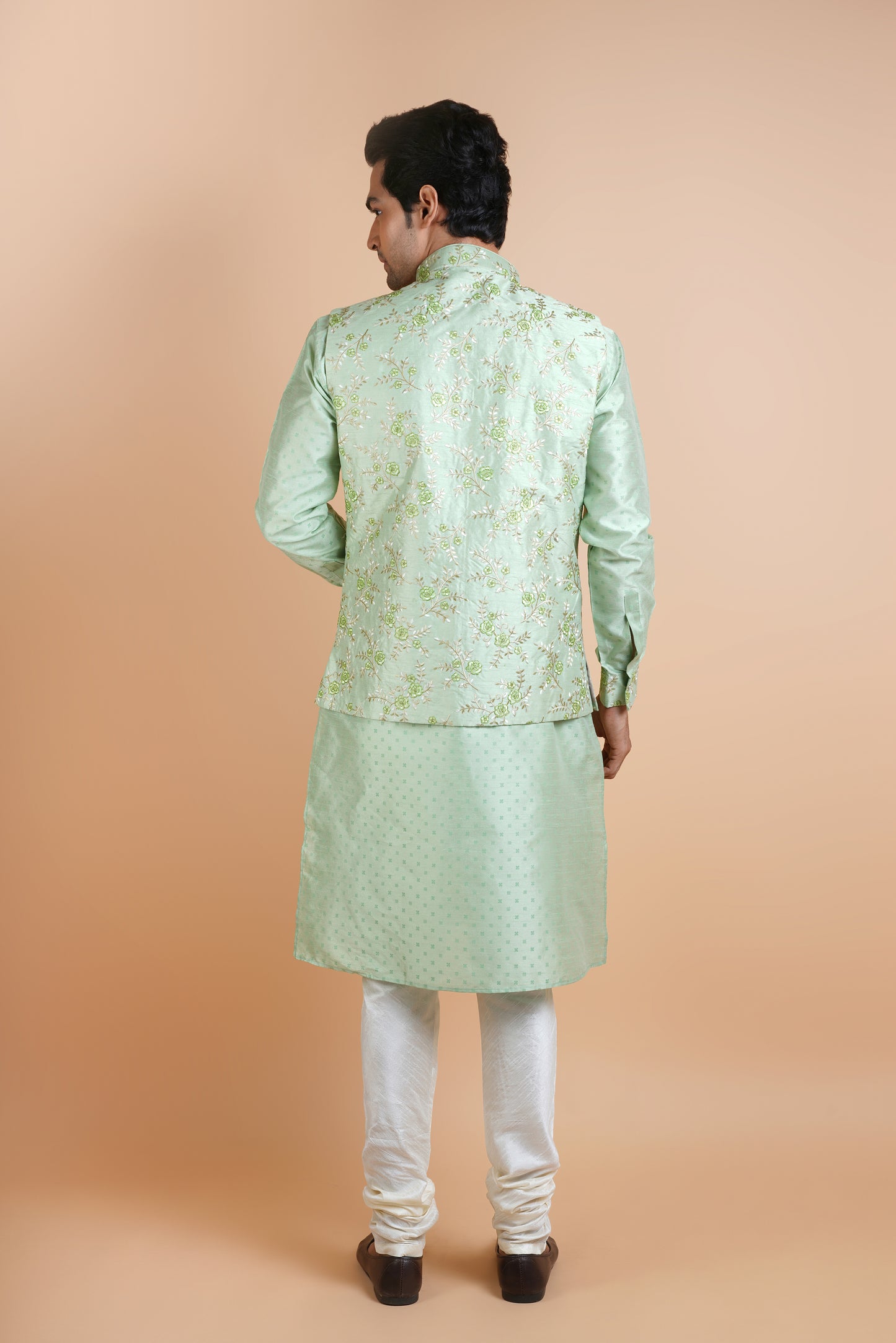 Pista Green Colour Kurta with Designer Jacket | Jacket Kurta Set