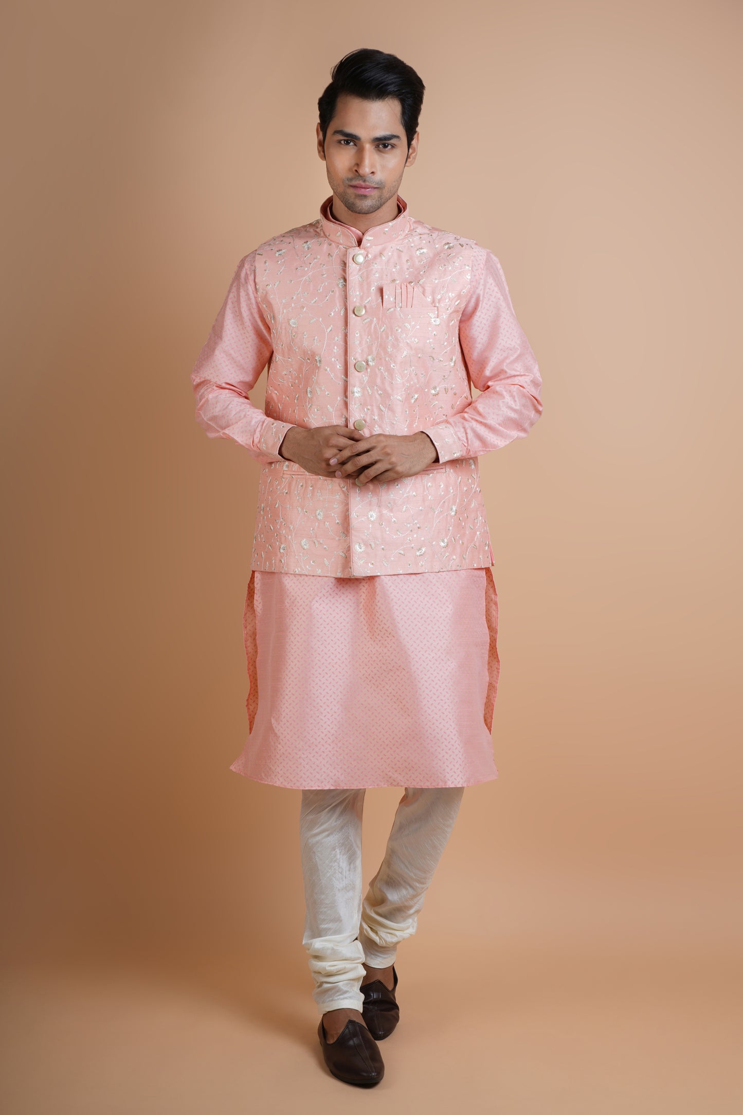 Smoky Pink Colour Kurta with Designer Jacket | Jacket Kurta Set