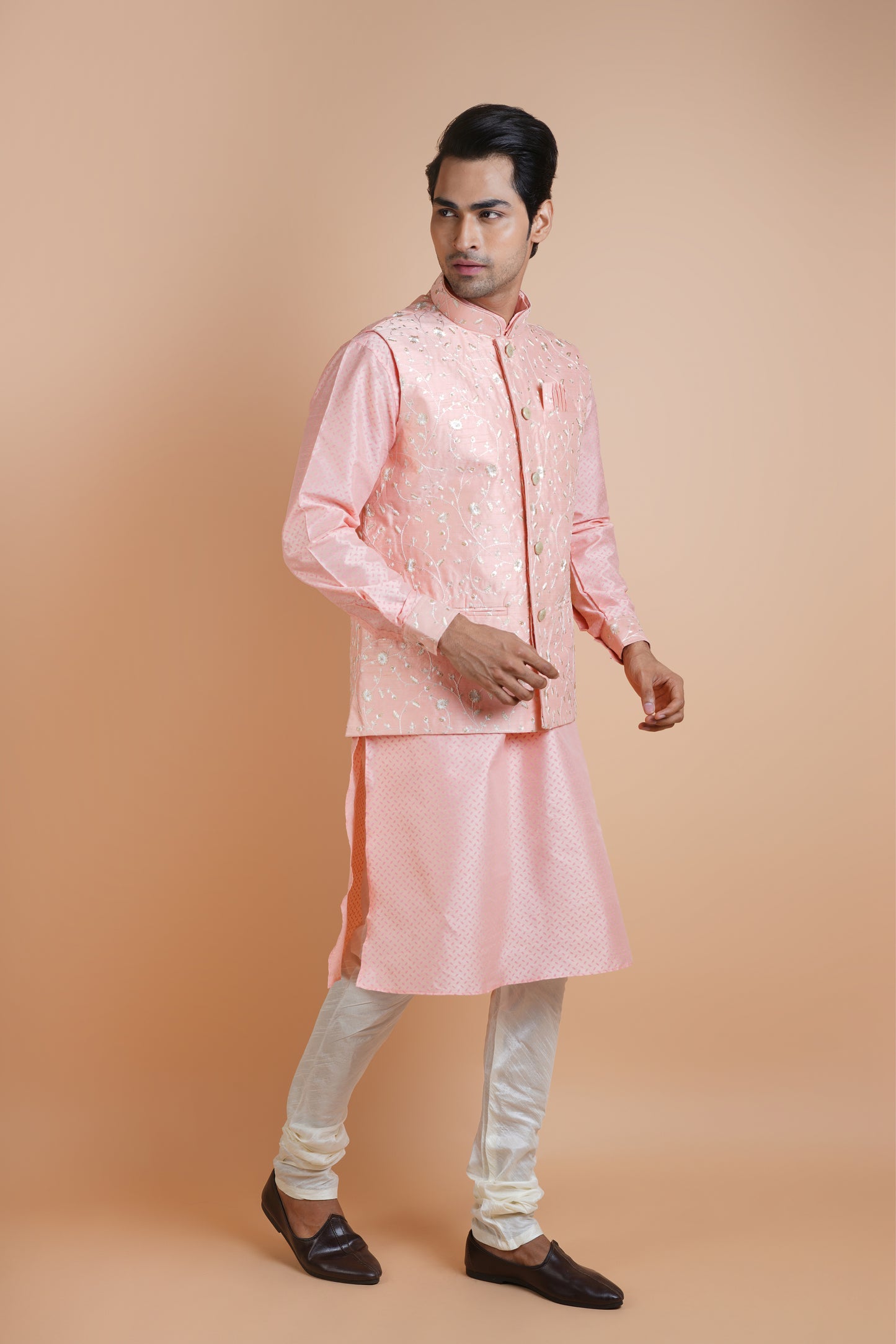 Smoky Pink Colour Kurta with Designer Jacket | Jacket Kurta Set