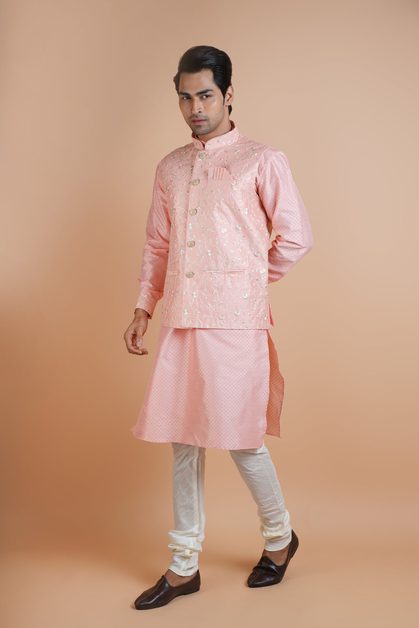 Smoky Pink Colour Kurta with Designer Jacket | Jacket Kurta Set