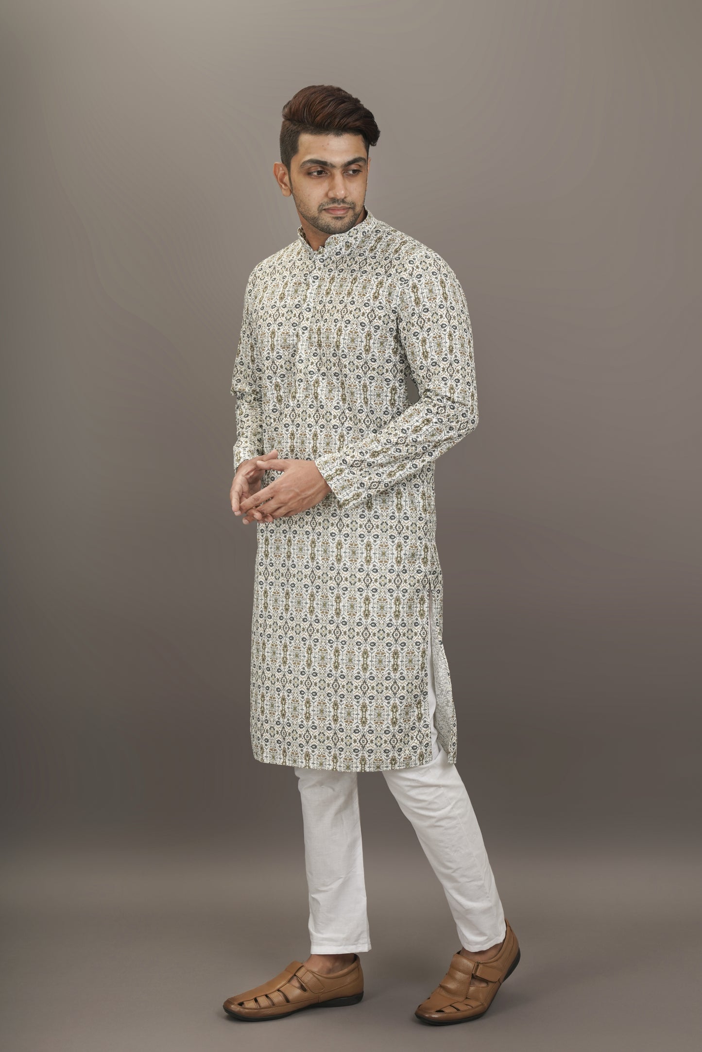 Grey colour Kurta with Chikankari work