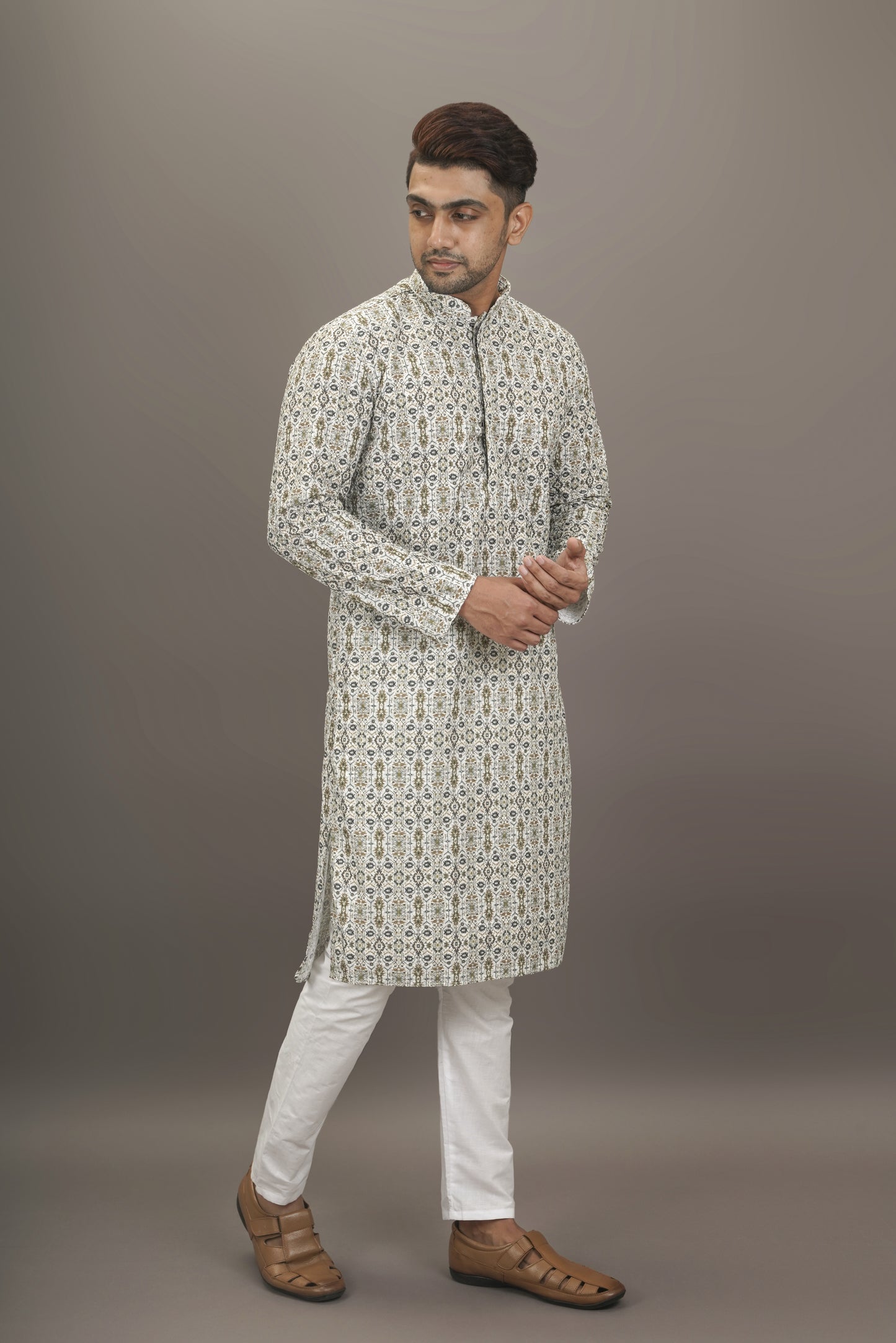 Grey colour Kurta with Chikankari work